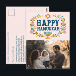 Cartão Postal FOTO Personalizada HANUKKAH Floral Wreath Menorah<br><div class="desc">Texto desenhado à mão e flores por mim para você. Clique em "personalizar" para editar e adicionar sua própria foto à frente e ao texto e retornar o endereço à parte traseira do cartão postal ou alterar as cores de fundo. Tudo é personalizável. Para mais designs e cores, verifique meu...</div>
