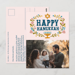 Cartão Postal FOTO Personalizada HANUKKAH Floral Wreath Menorah