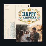 Cartão Postal FOTO Personalizada HANUKKAH Floral Wreath Menorah<br><div class="desc">Texto desenhado à mão e flores por mim para você. Clique em "personalizar" para editar e adicionar sua própria foto à frente e ao texto e retornar o endereço à parte traseira do cartão postal ou alterar as cores de fundo. Tudo é personalizável. Para mais designs e cores, verifique meu...</div>