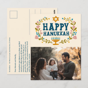 Cartão Postal FOTO Personalizada HANUKKAH Floral Wreath Menorah