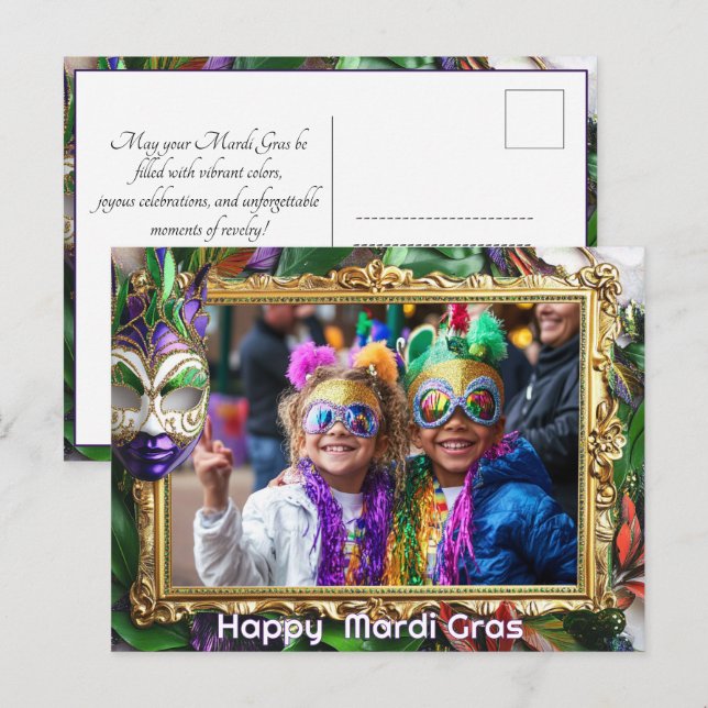 Cartão Postal Foto personalizada 💚 💜 mágica 💛 Mardi Gras (Frente/Verso)