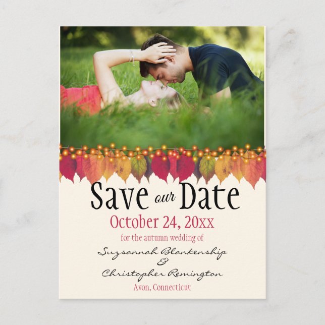 Cartão Postal Foto Personalizada Salva A Data Em Que O Outono De (Frente)