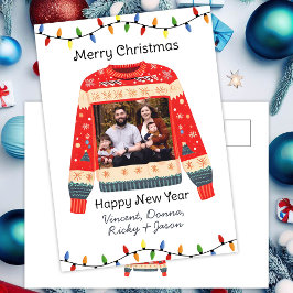 Cartão Postal Foto personalizada suéter de Natal feio