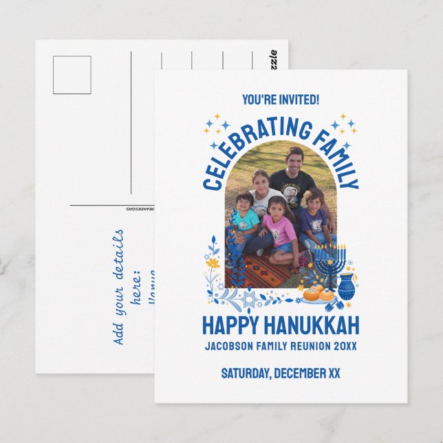 Cartão Postal Foto personalizável de REUNIÃO DA FAMÍLIA HANUKKAH (Frente/Verso)