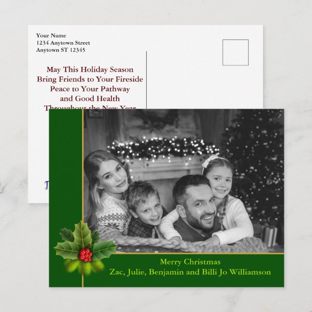 Cartão Postal Foto Preta e Branca Automática com Natal Holly (Frente/Verso)