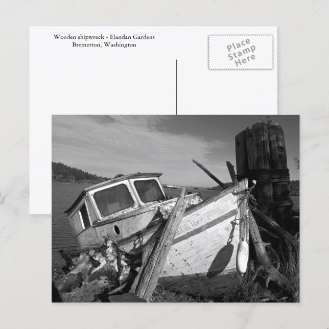 Cartão Postal Foto preta e branca do naufrágio abandonado (Frente/Verso)