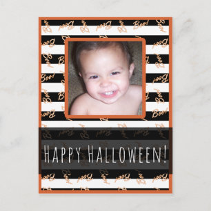 Cartão Postal Foto Preto Branco Listras Halloween Moderno Boo