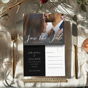 Cartão Postal Foto Preto e Branco Minimalista Casamento Save the