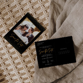 Cartão Postal Foto Preto e Dourado Casamento Salve a Data