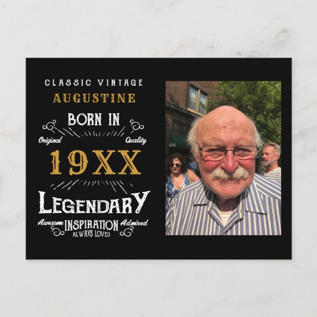 Cartão Postal Foto Retro de Aniversário de 40 Anos Preto e Doura (Frente)