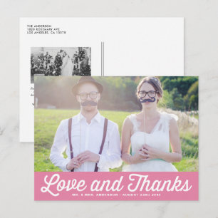 Cartão Postal Foto Retro-Script Rosa, Casamento Muito Obrigado