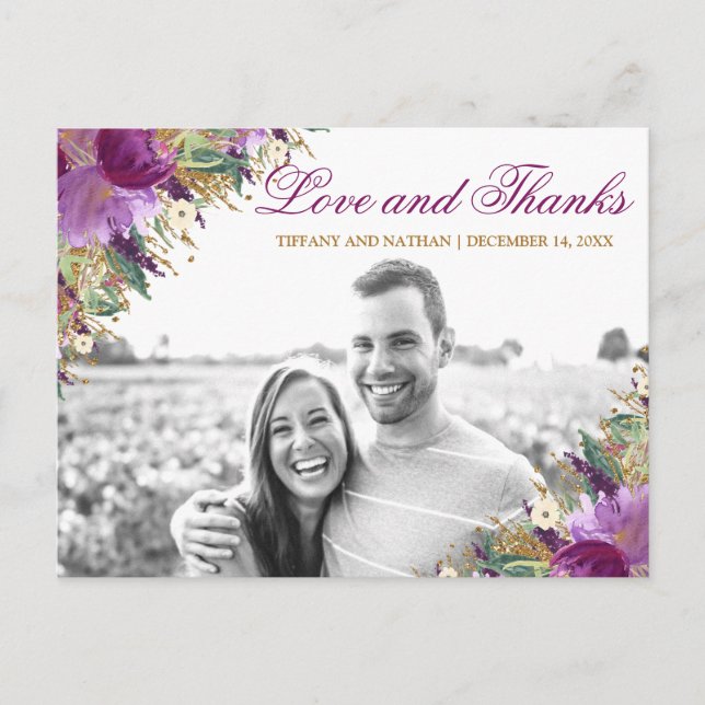 Cartão Postal Foto Roxo Ametist Glitter Obrigado Cartão-Postal (Frente)