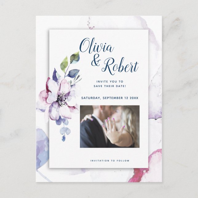 Cartão Postal Foto: Salvar a data Quedas de Maçã de Aquarela (Frente)