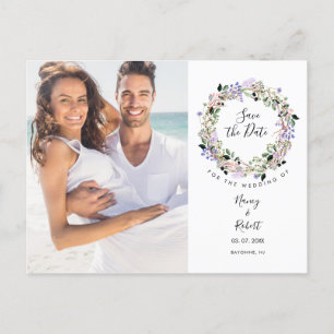 Cartão Postal Foto Save the Date Elegante Chic Grinalda Floral