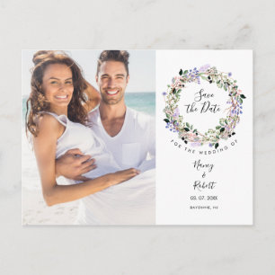 Cartão Postal Foto Save the Date Elegante Chic Lilás Floral