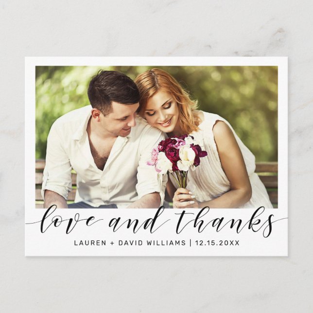Cartão Postal Foto Simples, Casamento Branco Com Script Preto Ob (Frente)