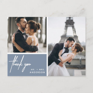 Cartão Postal Foto Simples Casamento de Colagem Dusty Azul Obrig
