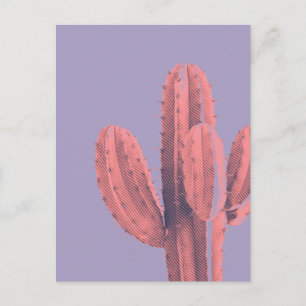 Cartão Postal Foto Suculenta De Cactus Puro, Neon Rosa Brilhante