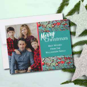 Cartão Postal Foto Verde e Vermelha de Natal Feliz 