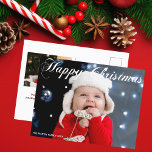 Cartão Postal Foto White Cursiva da Família Feliz de Natal<br><div class="desc">Cartão postal de Natal Elegante Feliz com um belo roteiro cursivo em branco. Este cartão postal da família de férias moderna apresenta uma magnífica tipografia e o seu nome em branco sobre a imagem de sangria do cheio. Adicione uma fotografia festiva segundo ao fundo.</div>