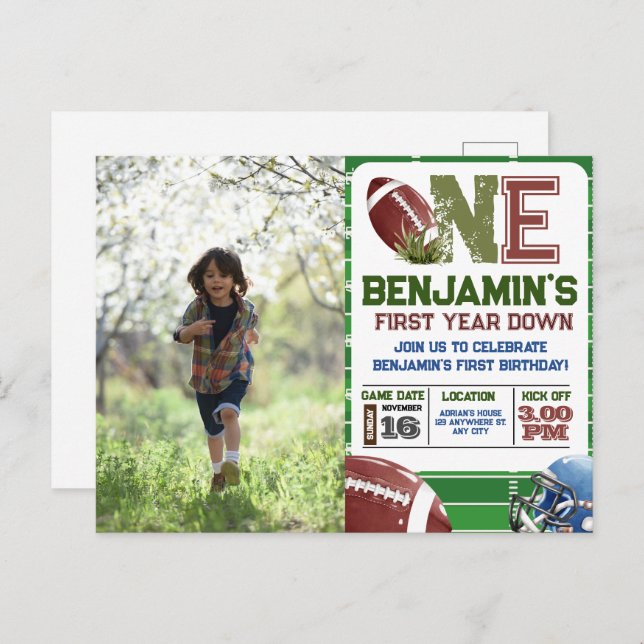 Cartão Postal Fotografia de Aniversário do 1º Ano de Futebol (Frente/Verso)