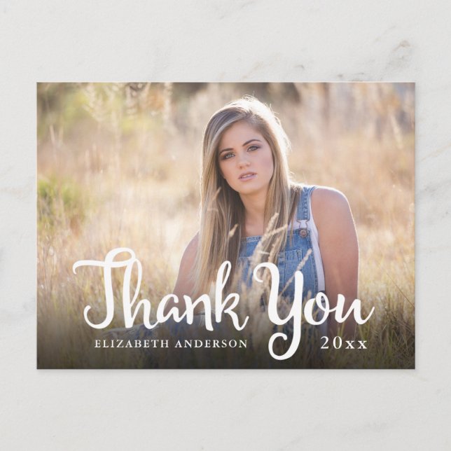 Cartão Postal Fotografia de Caligrafia Agradecimento de Graduaçã (Frente)