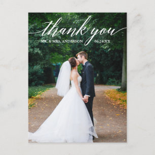 Cartão Postal Fotografia de Casamento Caligrafia Elegante Obriga