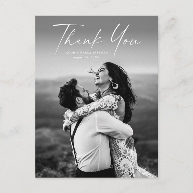 Cartão Postal Fotografia de Casamento Obrigado com Roteiro Moder (Frente)