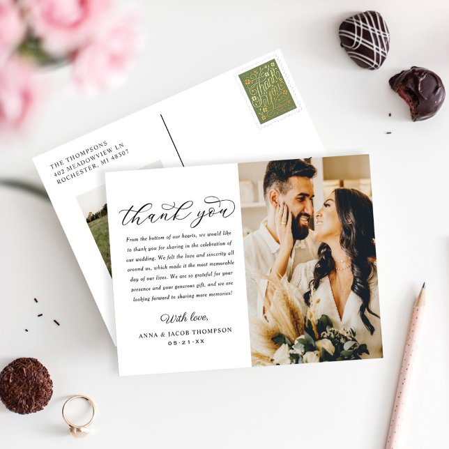 Cartão Postal Fotografia de casamento obrigado por Calligraphy (Criador carregado)