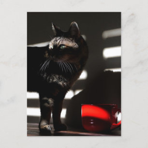 Cartão Postal Fotografia de Cat e Red Cup como um filme