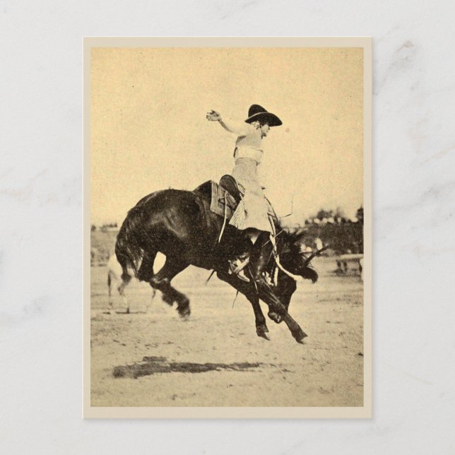 Cartão Postal Fotografia de Cowgirl de Rodeio Antigo em Cavalo S (Frente)