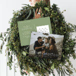 Cartão Postal Fotografia de Natal 1: tipografia verde-moderna<br><div class="desc">Feliz Natal,  moderno sábio elegante,  verde muda de cor feriado 1 foto Cartão postal de Natal.</div>