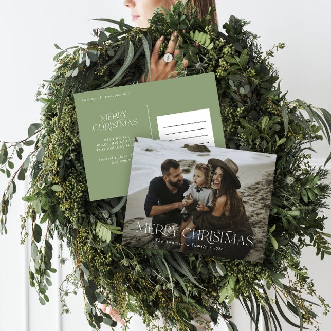 Cartão Postal Fotografia de Natal 1: tipografia verde-moderna (Criador carregado)