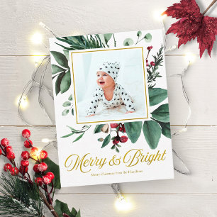 Cartão Postal Fotografia de Natal Alegre e Brilhante em Aquarela