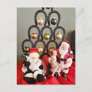 Cartão Postal Fotografia de Santa Clause, árvore de natal de fer