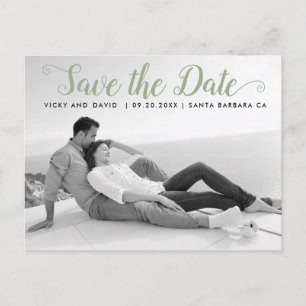 Cartão Postal Fotografia de Save the Date de casamento em verde 