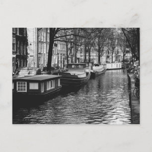 Cartão Postal Fotografia do Canal de Amsterdã Preto e Branco