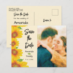 Cartão Postal Fotografia do Casamento do Girassol Salve a Data