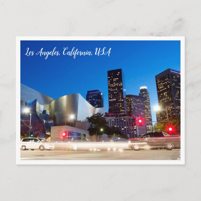 Cartão Postal Fotografia Noturna | Centro de Los Angeles Califór (Frente)