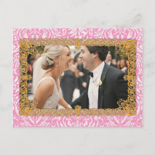 Cartão Postal Fotografia Vintage Damask, Vitoriana Rosa,