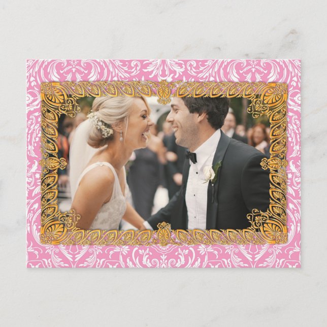 Cartão Postal Fotografia Vintage Damask, Vitoriana Rosa, (Frente)