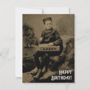 Cartão Postal Fotografia Vintage Fofa Feliz Aniversário em Branc