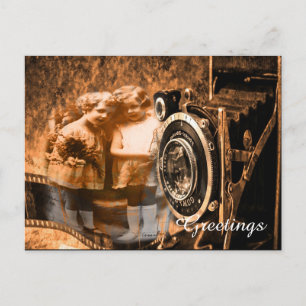 Cartão Postal Fotografia vítrea de duas crianças que posam