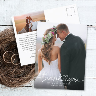 Cartão Postal Fotografias com Letra Manuscrita Casamento Obrigad