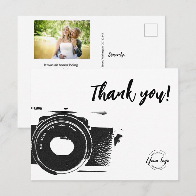Cartão Postal Fotógrafo de Casamento Logotipo Personalizado Foto (Frente/Verso)