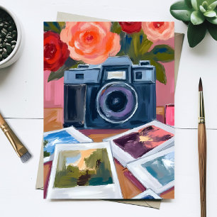 Cartão Postal Fotos de Câmera Retro Pintura em Aquarela Nostálgi