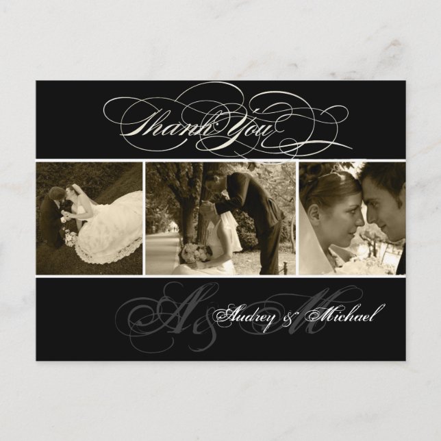 Cartão Postal Fotos de casamento simples PixDezines Obrigado (Frente)