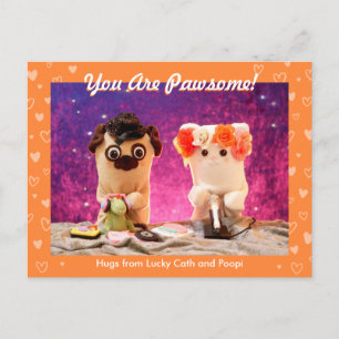 Cartão Postal Fotos de Corações Elegantes Laranja Fofo Personali