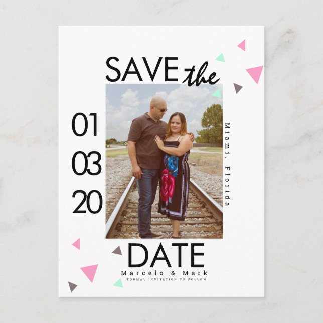 Cartão Postal Fotos de Save The Dates com Confetes Limpos (Frente)