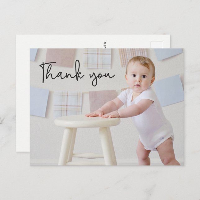 Cartão Postal Fotos do Menino Bebê 1º Aniversário Fofo Obrigado (Frente/Verso)